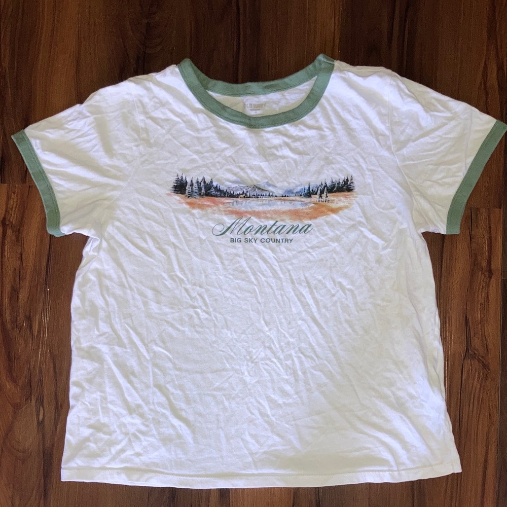 White and Green Graphic Tee